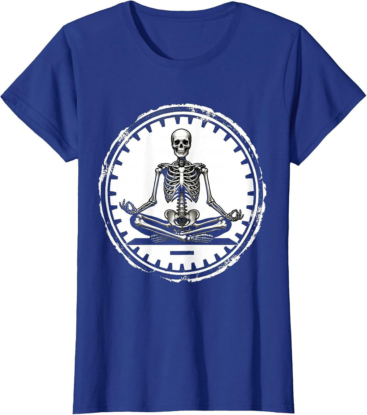 Women's Skeleton Seal Yoga Stamp Dark Humor T-Shirt - Royal Blue