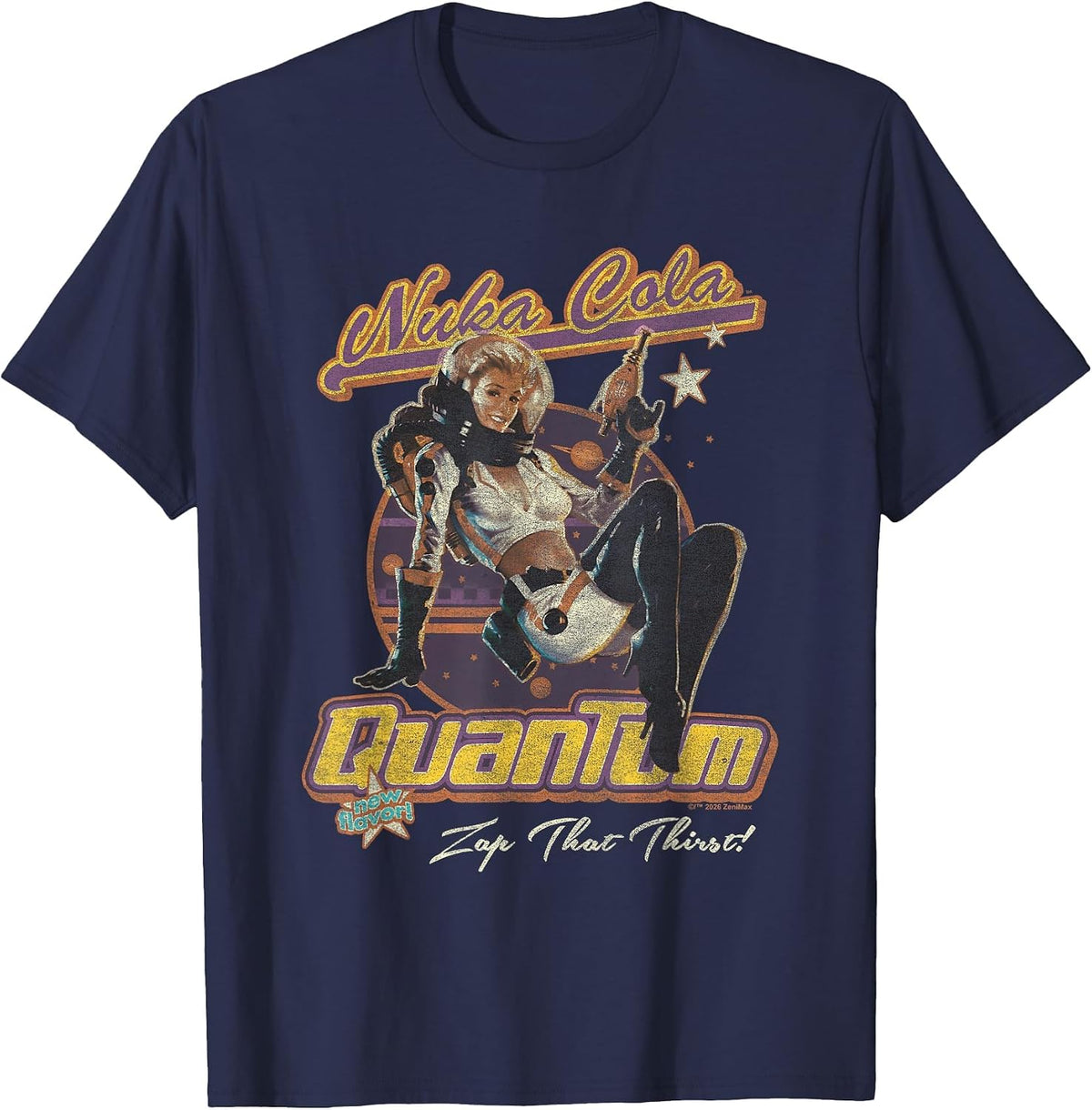 Fallout Video Game Nuka Cola Quantum Vintage Pin-Up Logo T-Shirt - Navy Blue