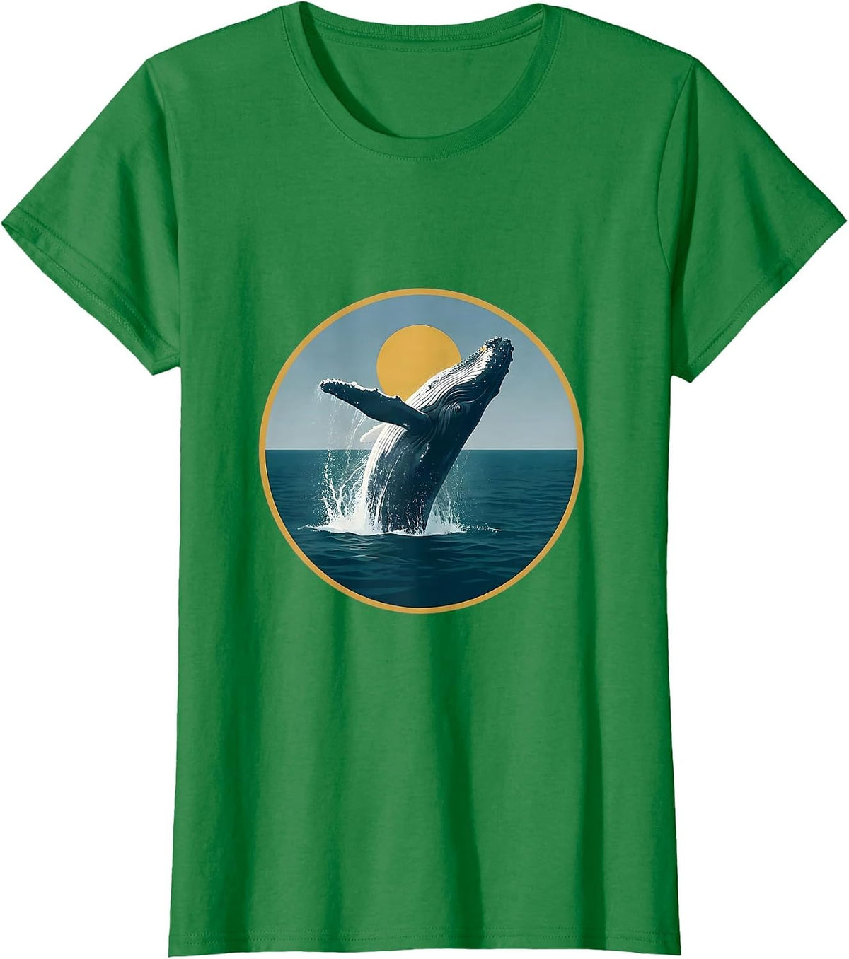 Whale Breaching Ocean Surface Sunlit Illustration T-Shirt - Kelly Green