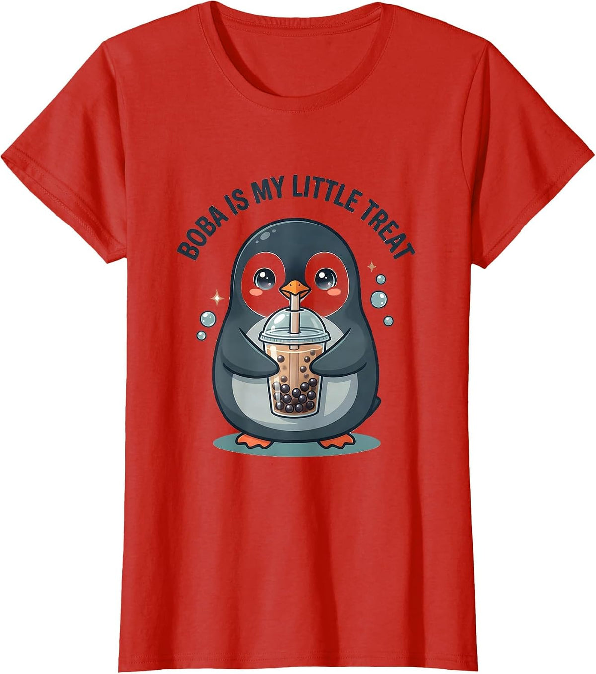 Boba Is My Little Treat Kawaii Penguin Anime Boba Tea Lover T-Shirt - Red