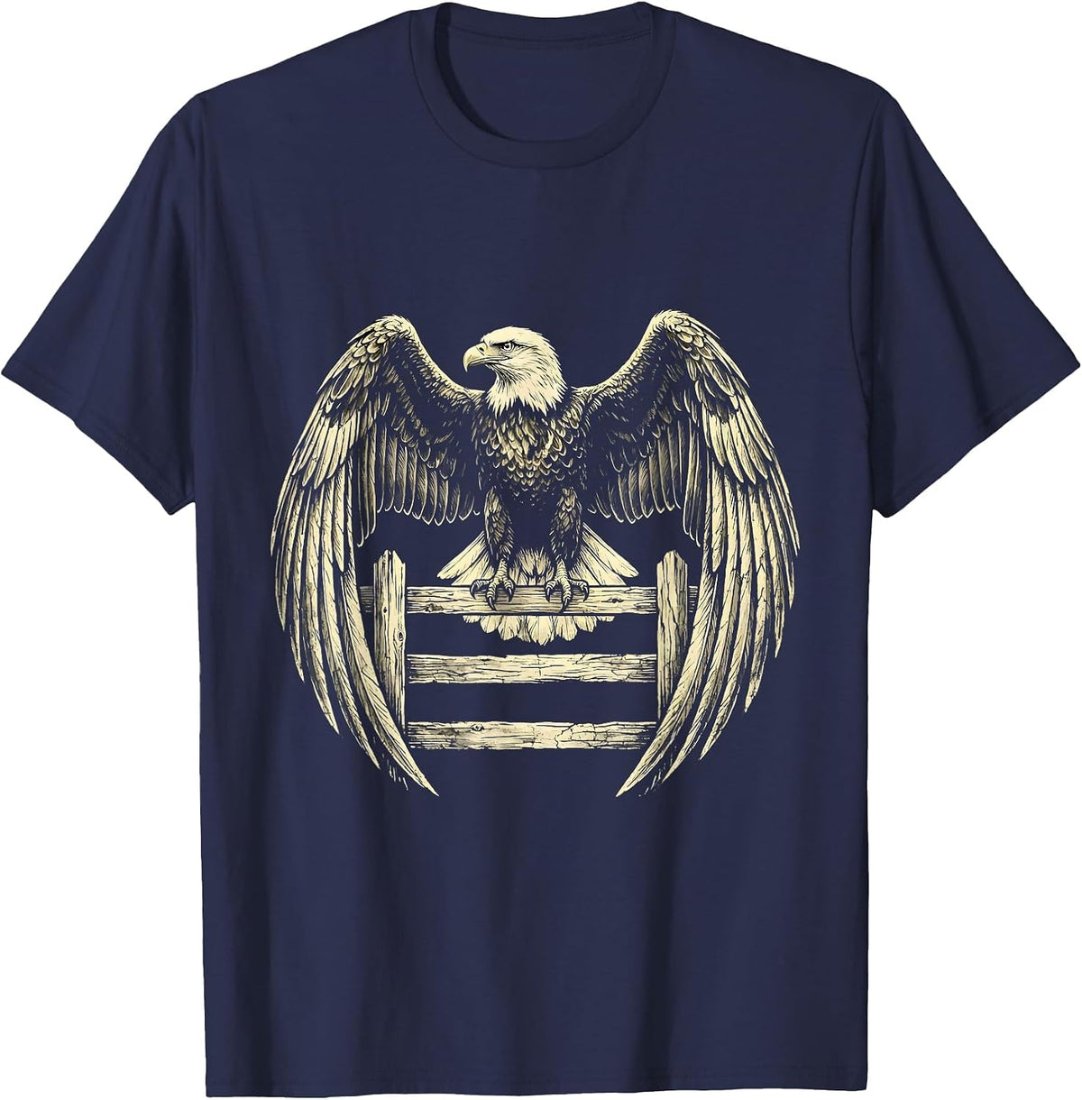 Men's Bald Eagle Perched on Split-Rail Fence T-Shirt - Navy Blue