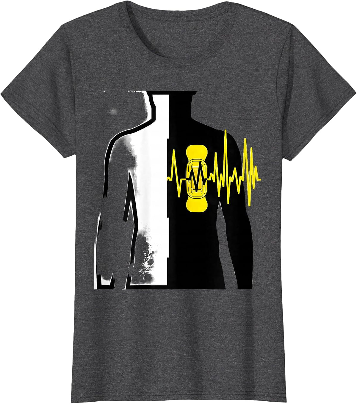 Women's Defib Pad Torso Stencil EMT Paramedic Humor T-Shirt - Dark Heather Grey