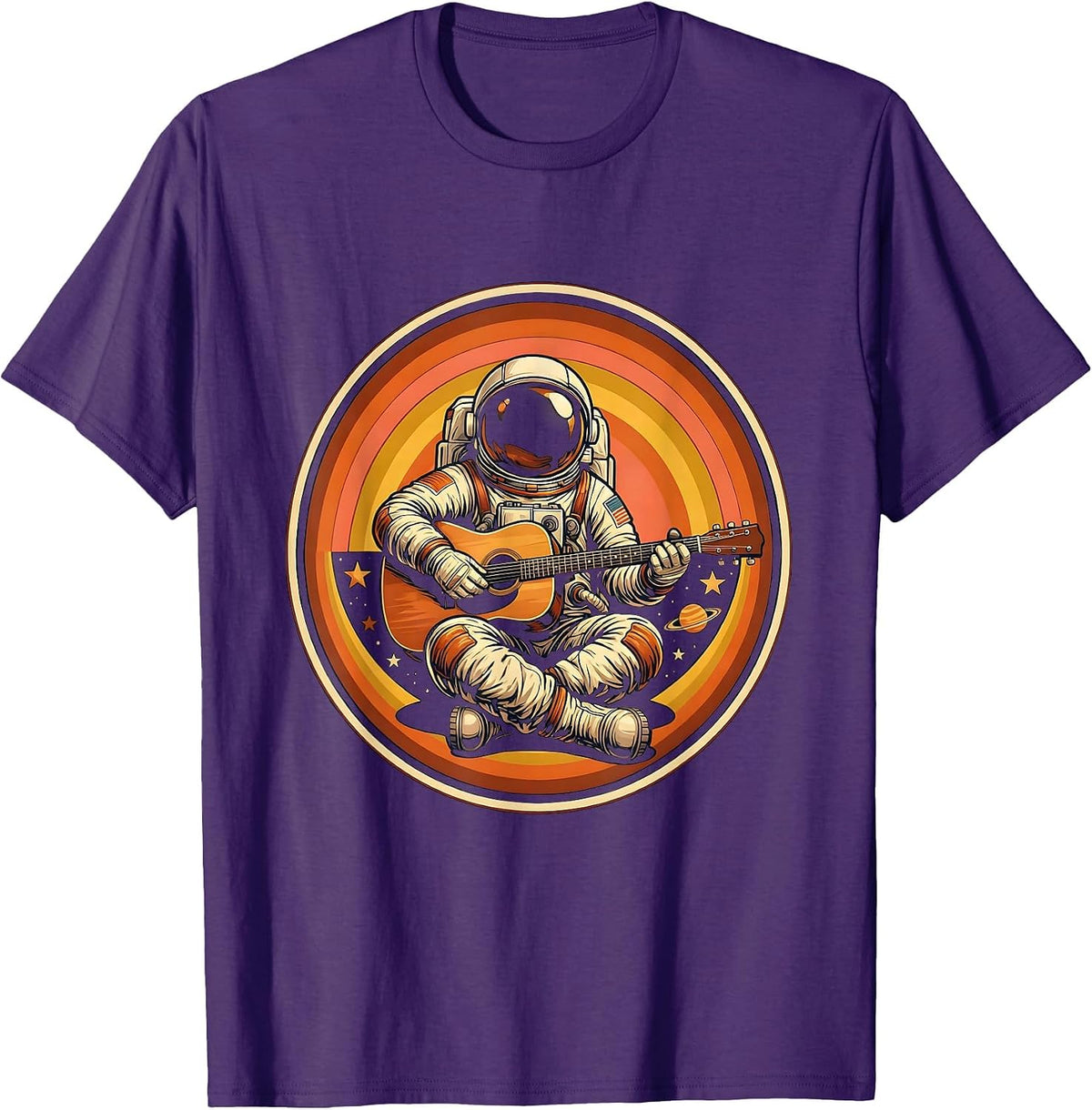 Astronaut Acoustic Guitar Player in Space T-Shirt - Purple