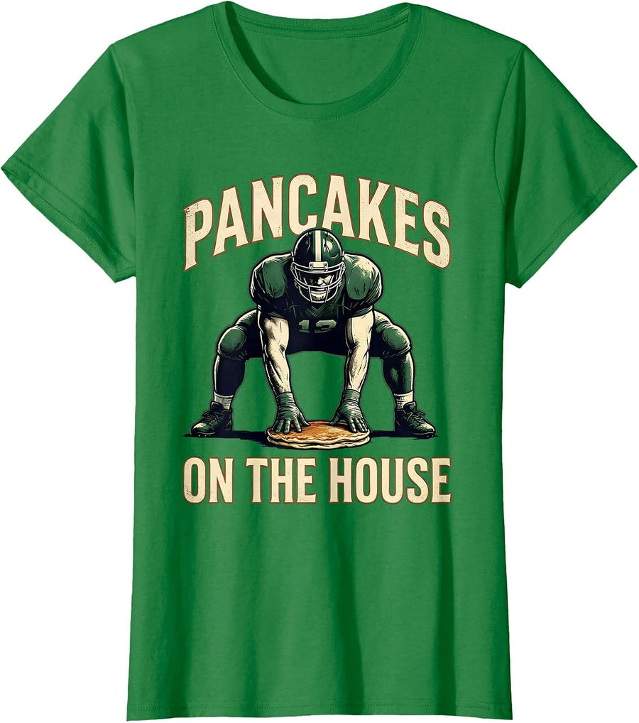 Pancakes On The House Vintage Football Lineman Game-Day T-Shirt, Women, Kelly Green, 3X-Large - As Pictured