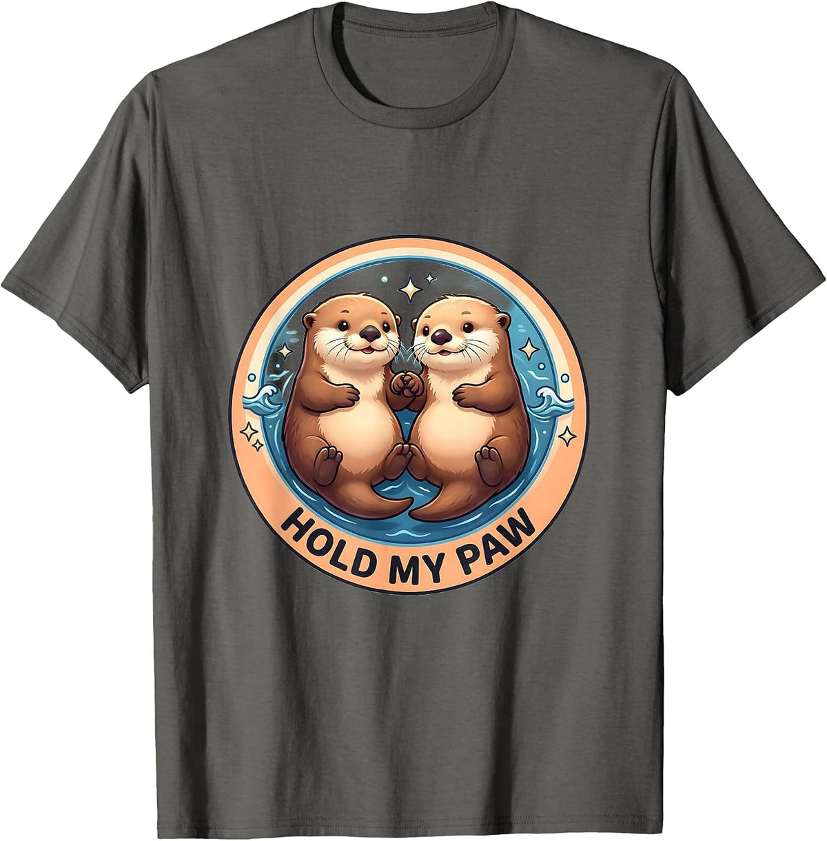 Hold My Paw Cute Sea Otter Design T-Shirt - Asphalt Grey
