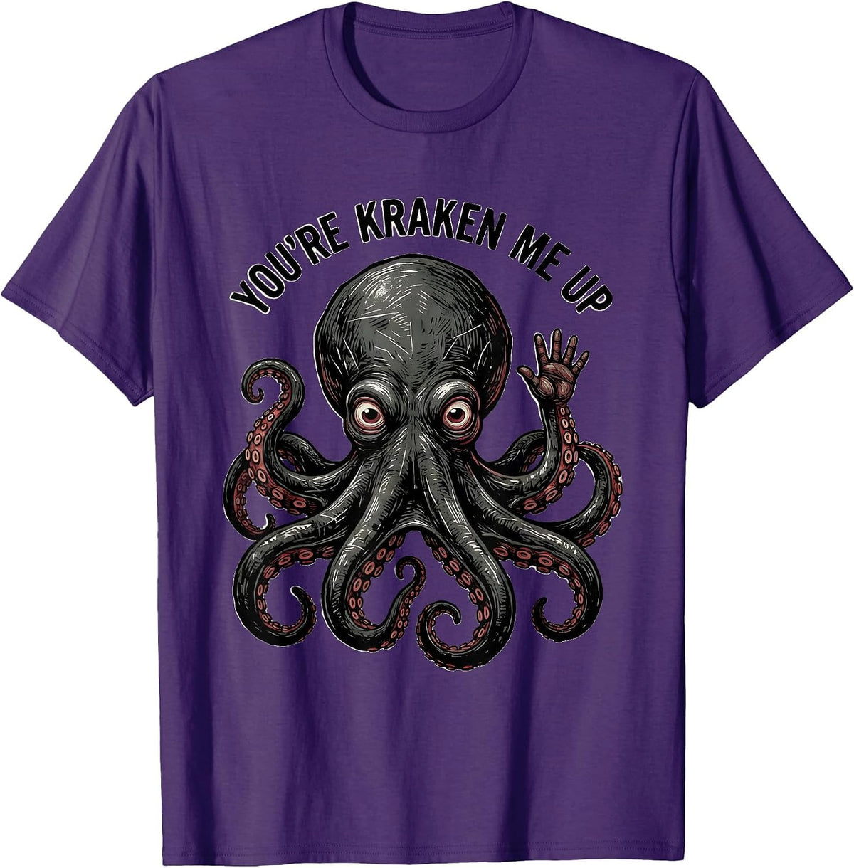 Men's You're Kraken Me Up Playful Linocut Octopus Lover Gift T-Shirt - Purple