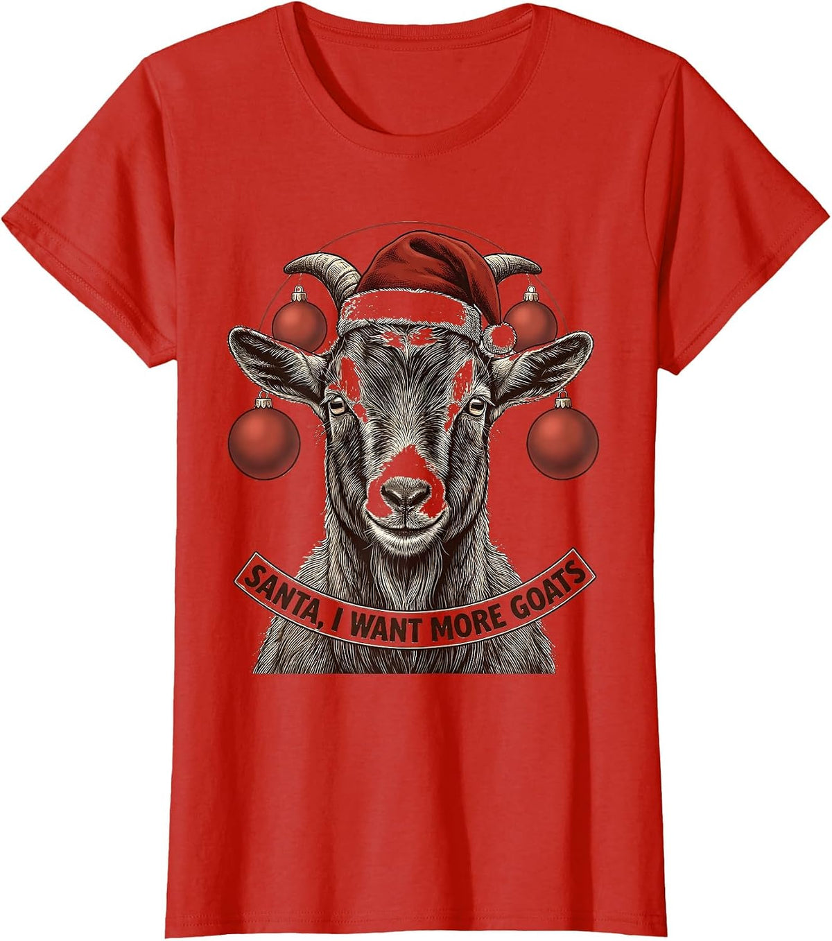 Santa, I Want More Goats Whimsical Farm Animal Christmas T-Shirt - Red