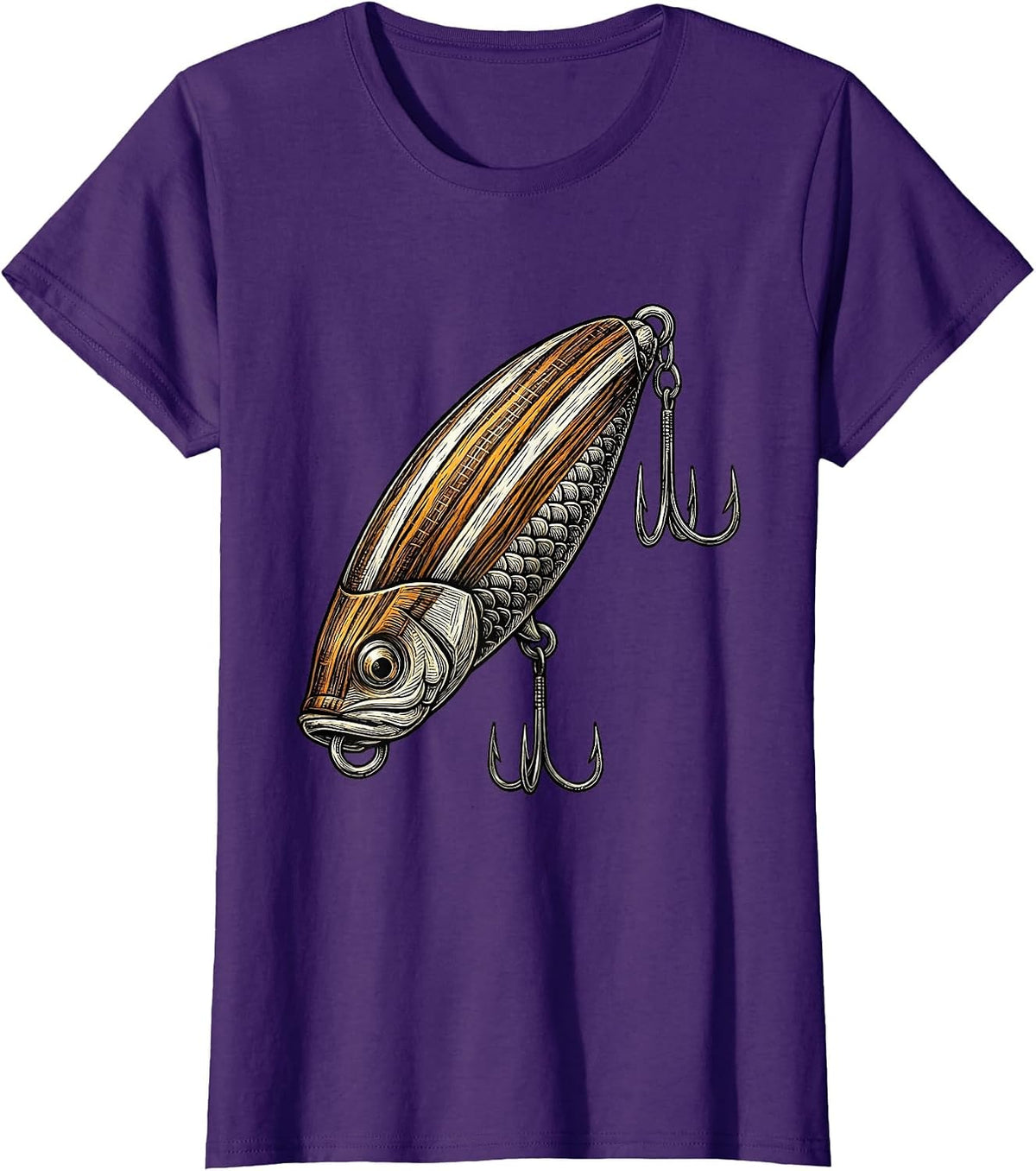 Women's Vintage Fishing Lure Treble Hook Illustration T-Shirt - Purple