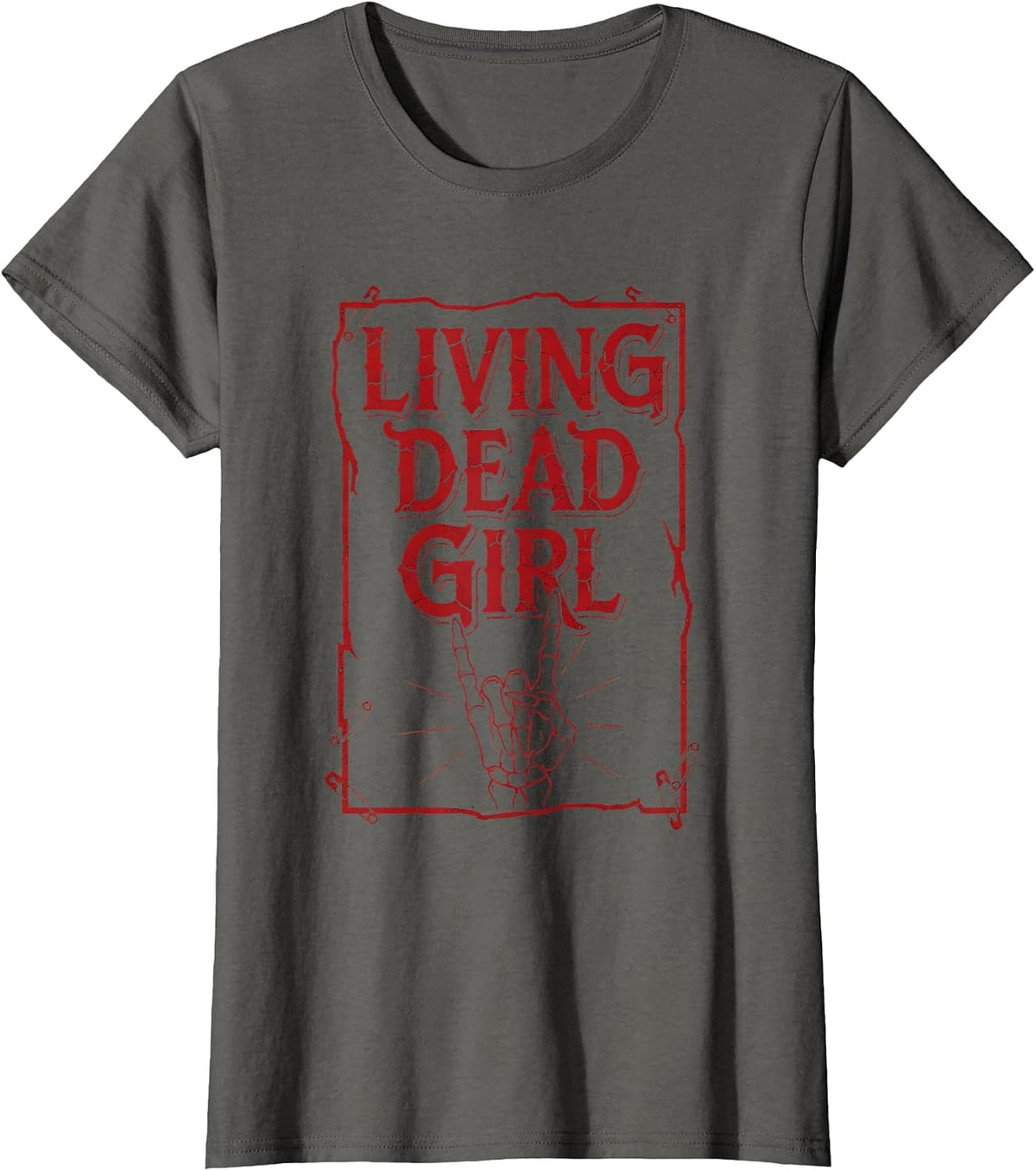 Living Dead Girl Vintage Retro Rock N Roll Zombie Design T-Shirt - Asphalt Grey
