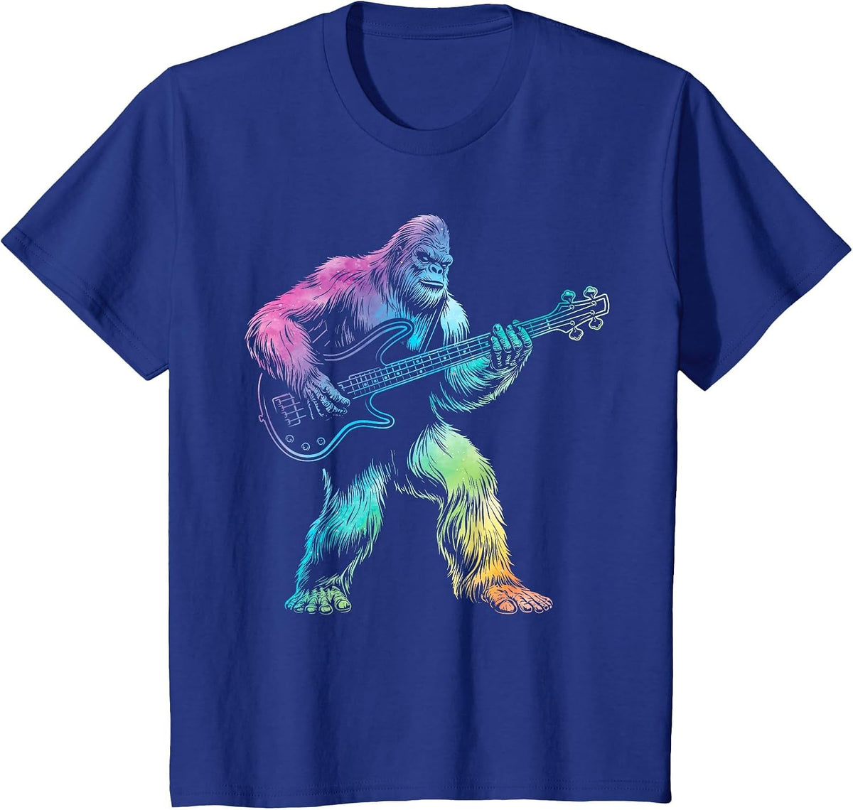Bigfoot Playing bass Guitar Men Women Guitarist tie dye T-Shirt - Royal Blue