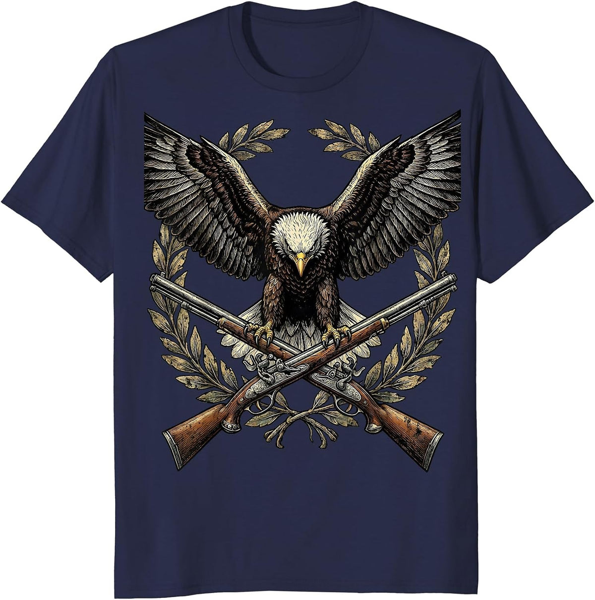 Men's Crossed Rifles Eagle Patriotic Military Design T-Shirt - Navy Blue