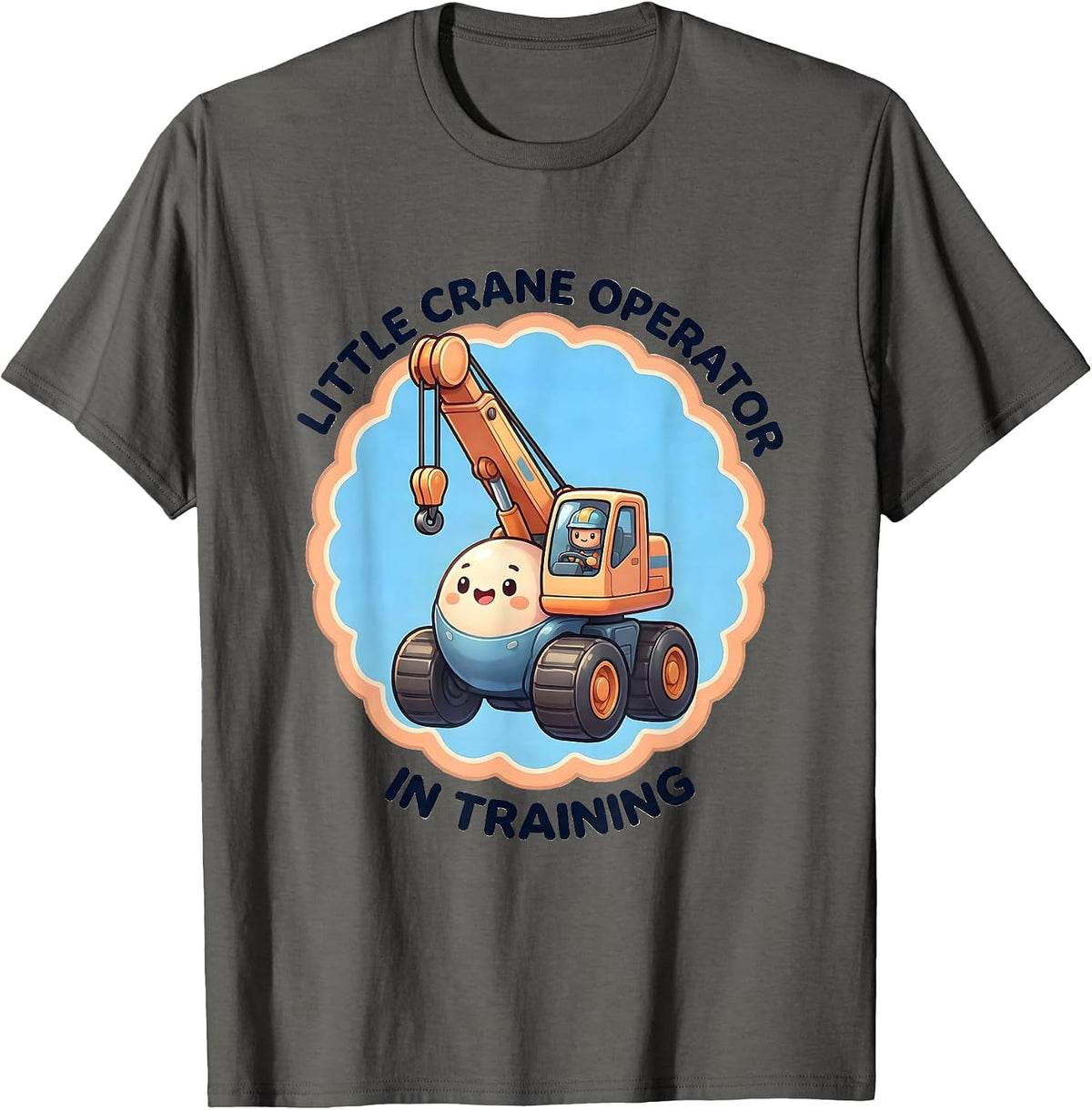 Men's Little Crane Operator In Training Cute Kawaii Toddler Gift T-Shirt - Asphalt Grey