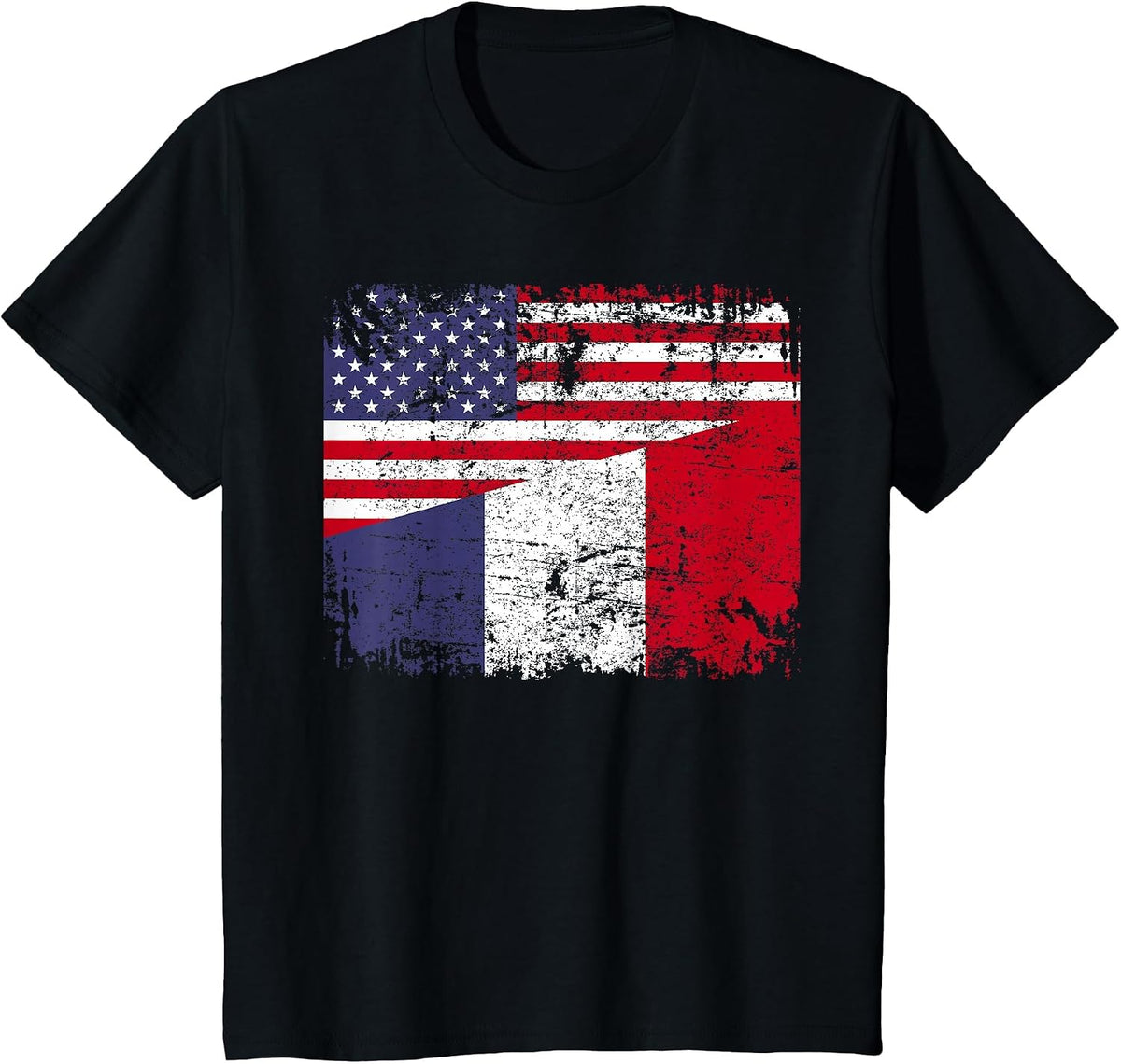 French Roots | Half American Flag | USA France Flag T-Shirt - Black