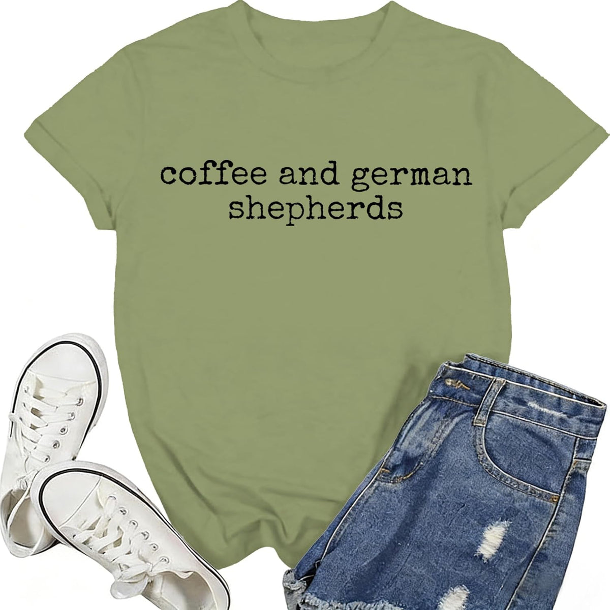 Coffee and German Shepherd Shirt Coffee and German Shepherd Tshirt - Crewneck Green