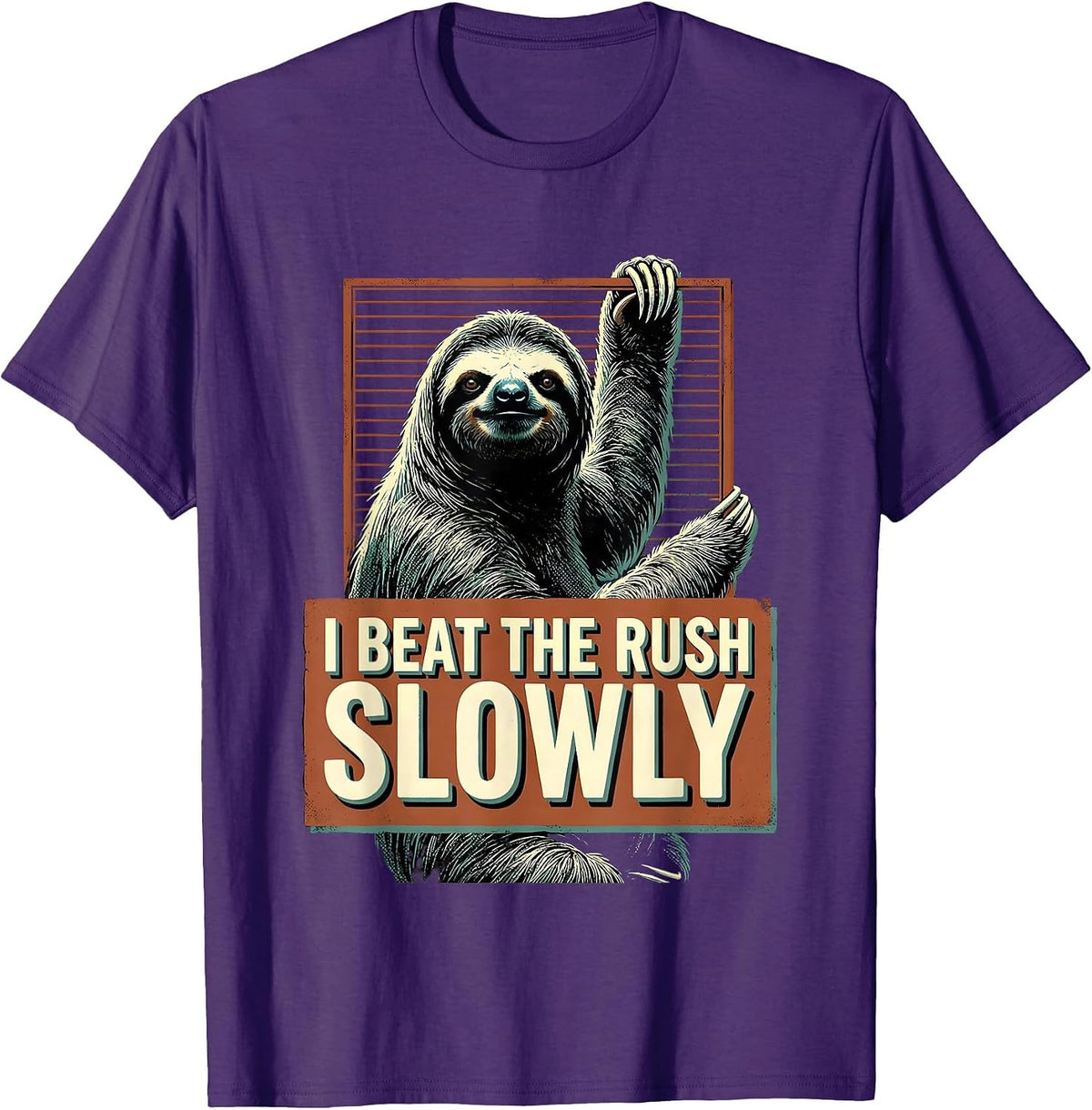 Men's I Beat The Rush Slowly Funny Sloth Lover Humor T-Shirt - Purple