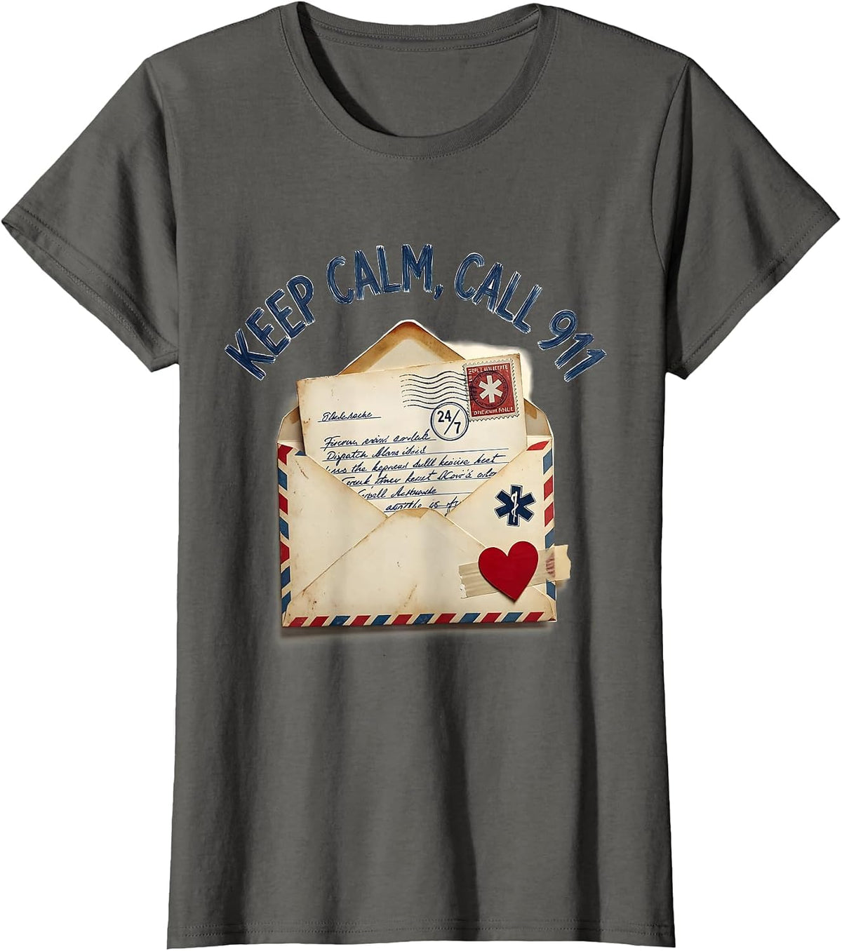 Women's Keep Calm Call 911 EMT First Responder Design T-Shirt - Asphalt Grey