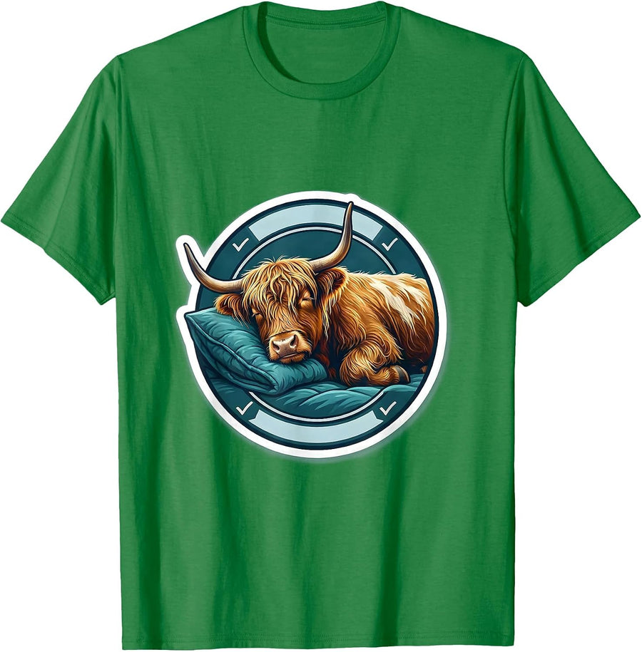 Men's Highland Cow Sleepshirt Cozy Pajama Gift T-Shirt - Kelly Green