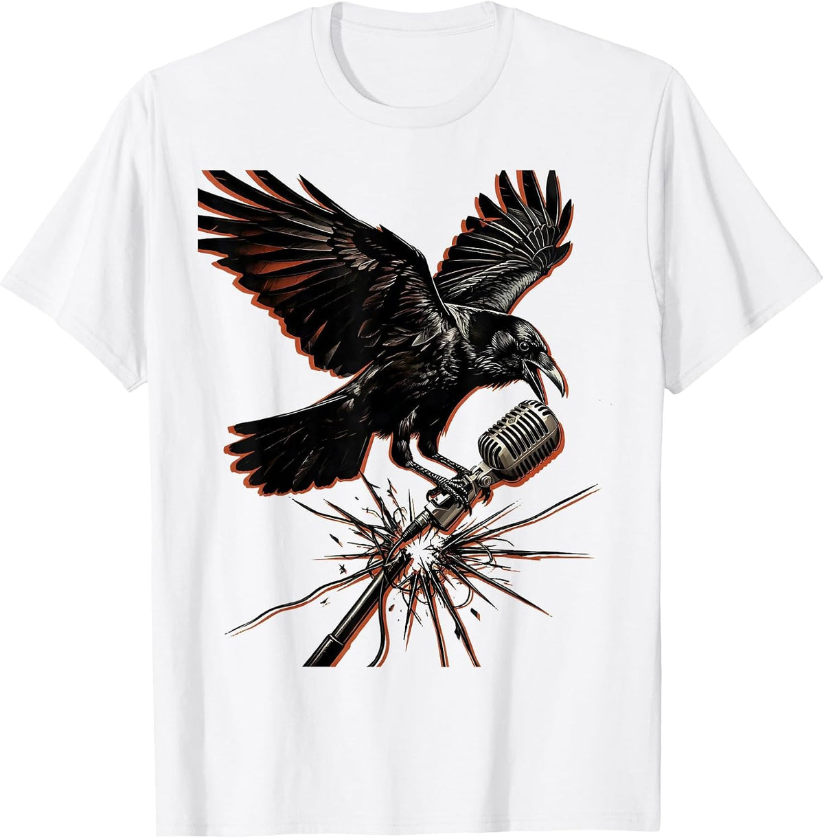 Men's Punk Crow Broken Microphone Graphic Design T-Shirt - White