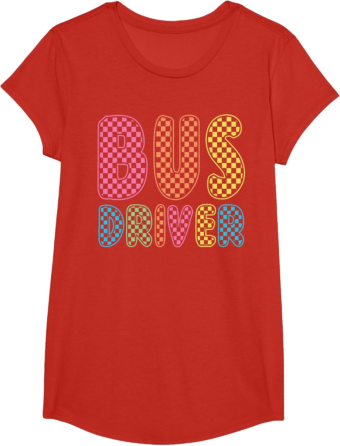 Back to School Bus Driver First Day Men Women Kid Checkered T-Shirt - Girls Red