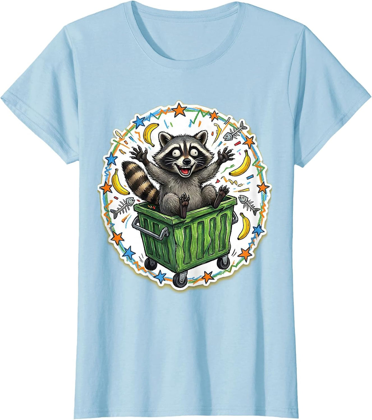 Women's Raccoon Dumpster Dramatic Emergence Funny Wildlife T-Shirt - Baby Blue