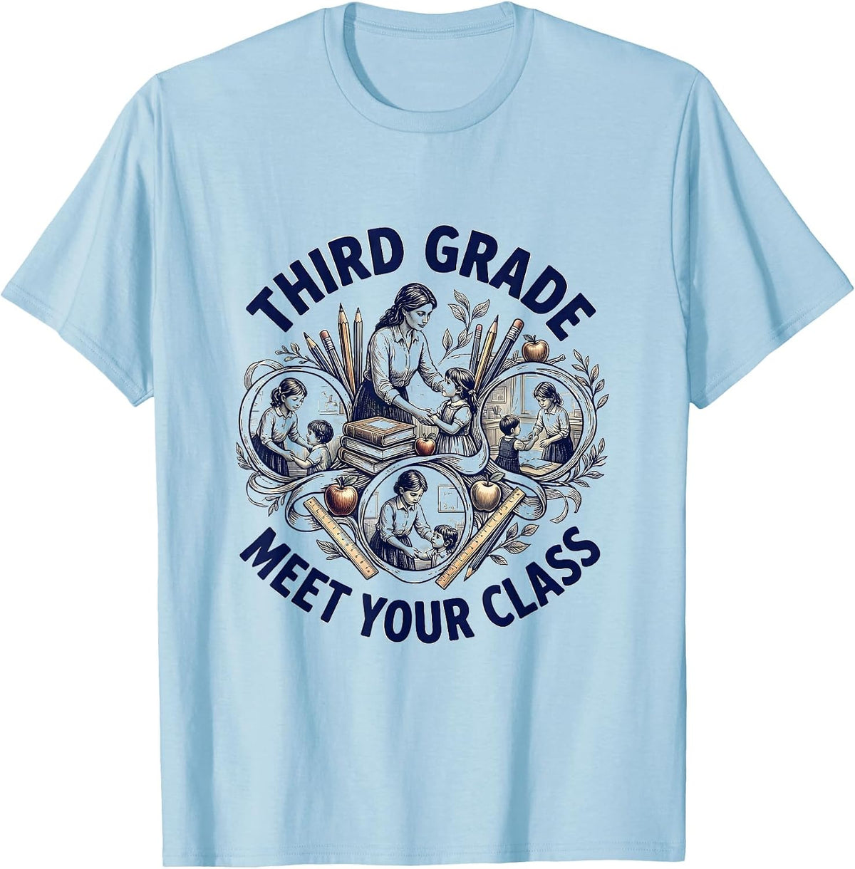 Men's Third Grade Meet Your Class Funny Teacher Team Back To T-Shirt - Baby Blue