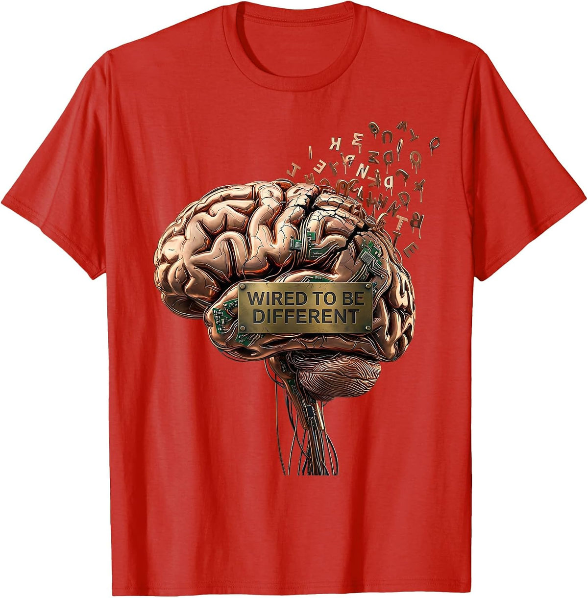 Men's Wired to Be Different Dyslexia Awareness Design T-Shirt - Red