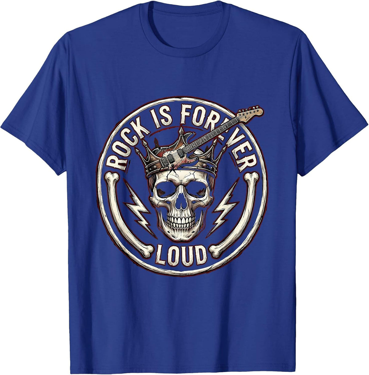 Rock Is Forever Loud Bold Music Graphic Design T-Shirt - Royal Blue