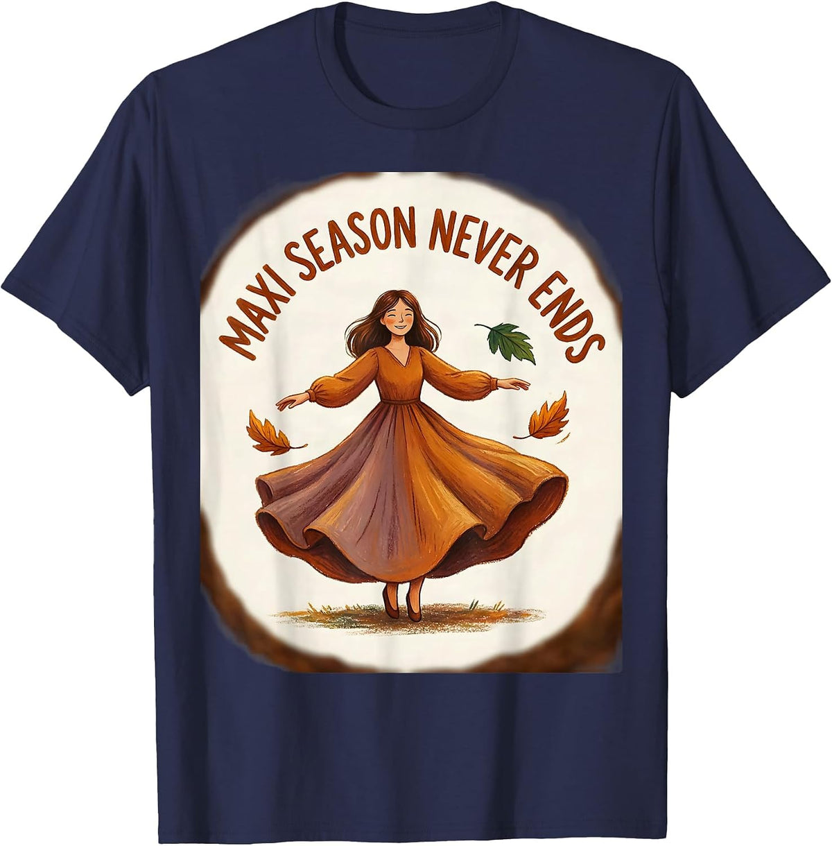 Men's Maxi Season Never Ends Flowy Fall Dress Design T-Shirt - Navy Blue