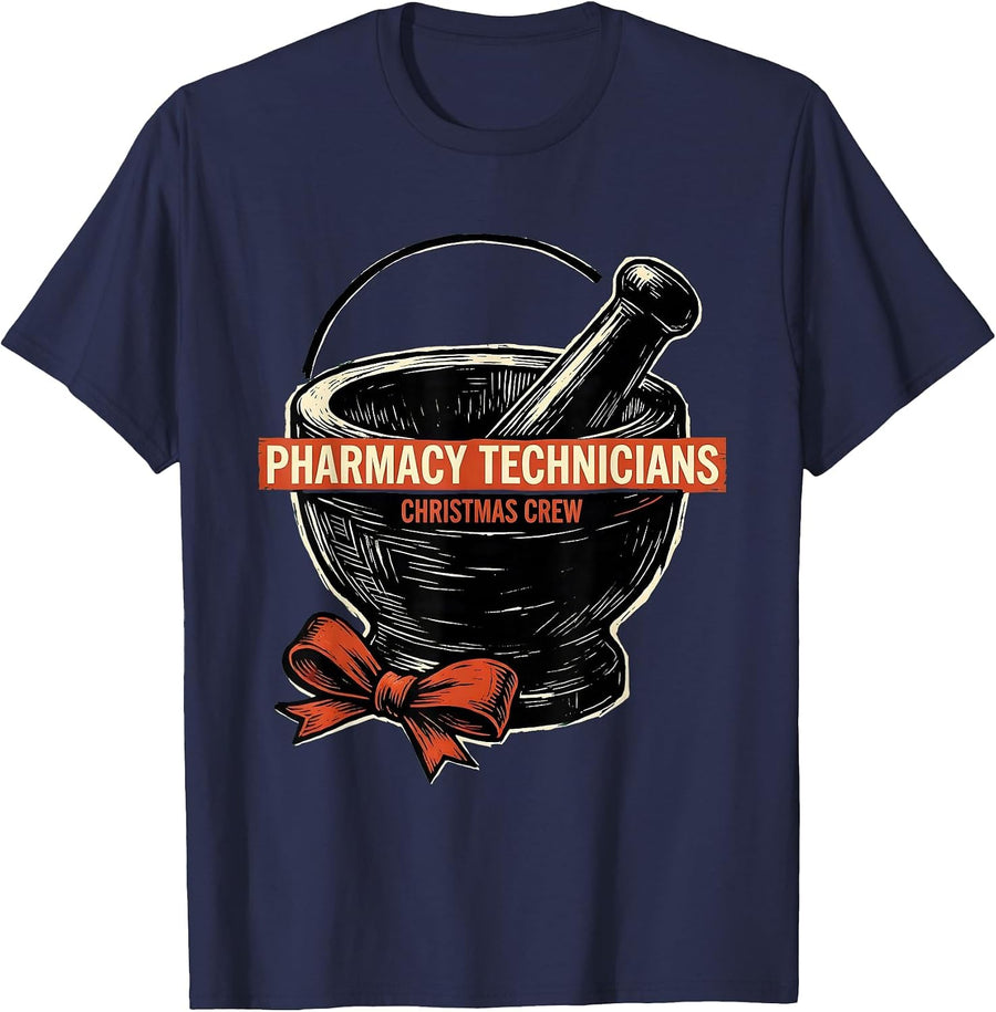 Pharmacy Technicians Christmas Crew Funny Pharmacy Tech T-Shirt - Navy Blue