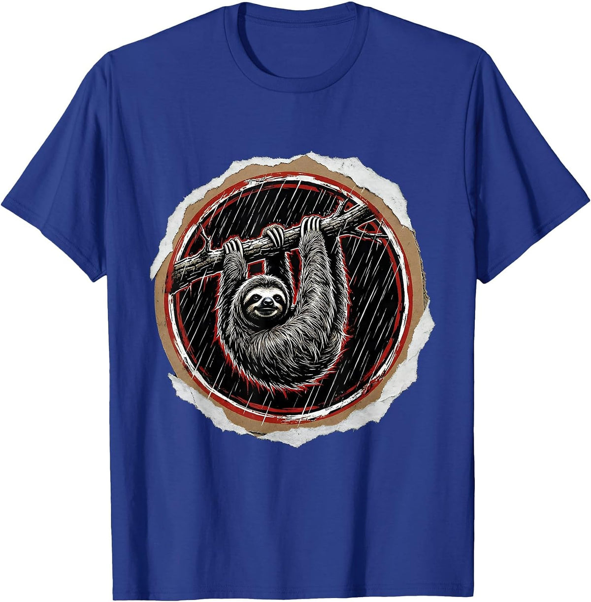 Sloth Hanging in the Rain We Do Not Care Club T-Shirt - Royal Blue