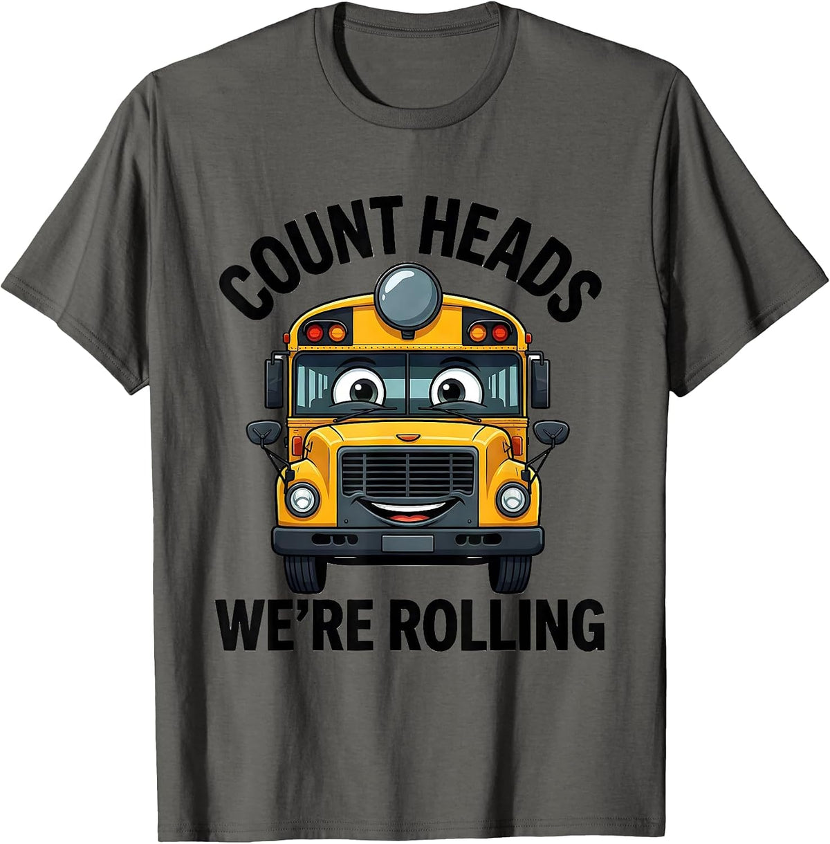 Men's Count Heads, We're Rolling Funny School Bus Driver Halloween T-Shirt - Asphalt Grey