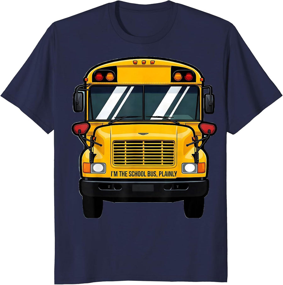 I'm The School Bus Plainly Funny School Bus Driver Halloween T-Shirt - Navy Blue