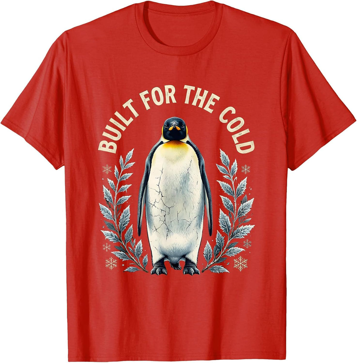 Men's Built for the Cold Penguin Graphic Design T-Shirt - Red