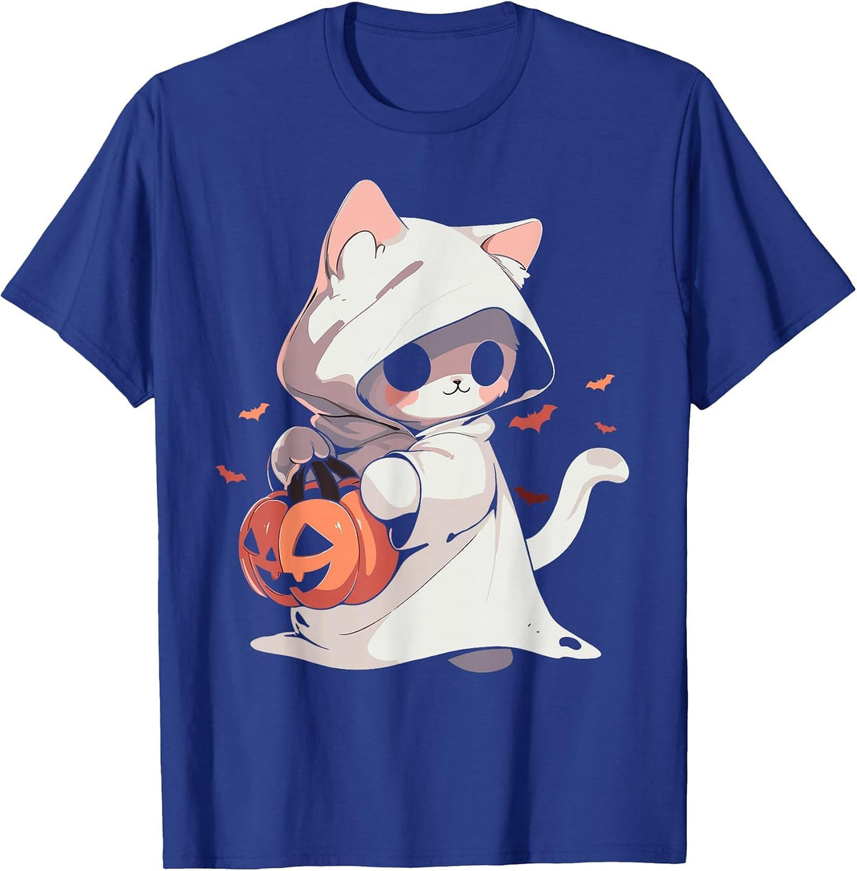 Cat Ghost Kawaii Neko Anime Halloween Costume Pumpkin Lover T-Shirt - Royal Blue