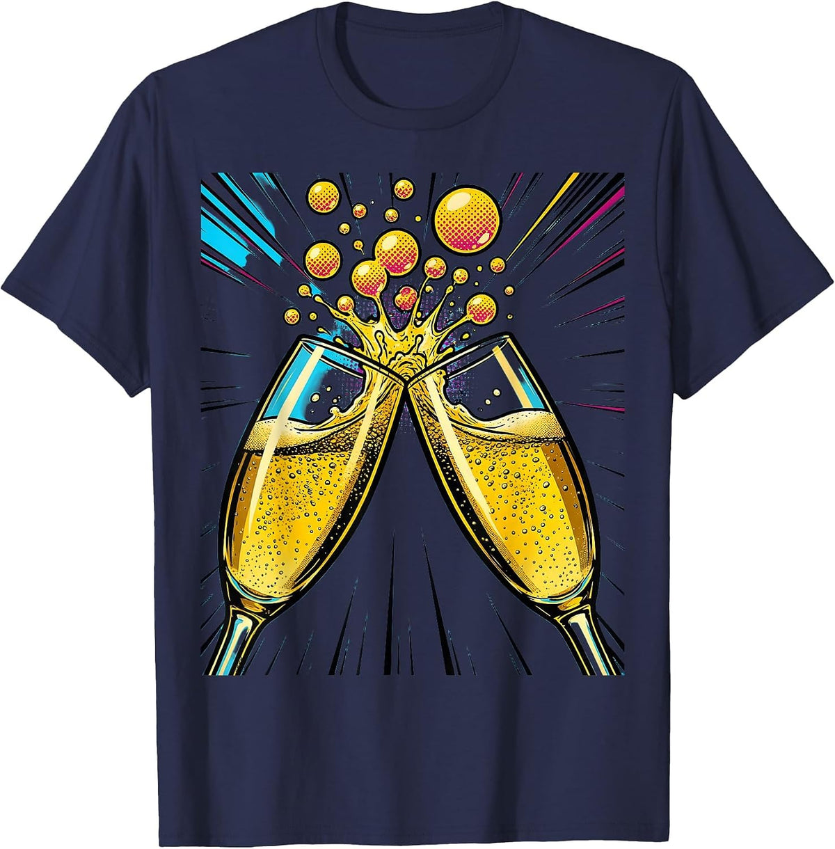 Men's Clinking Champagne Glasses Celebration Graphic T-Shirt - Navy Blue