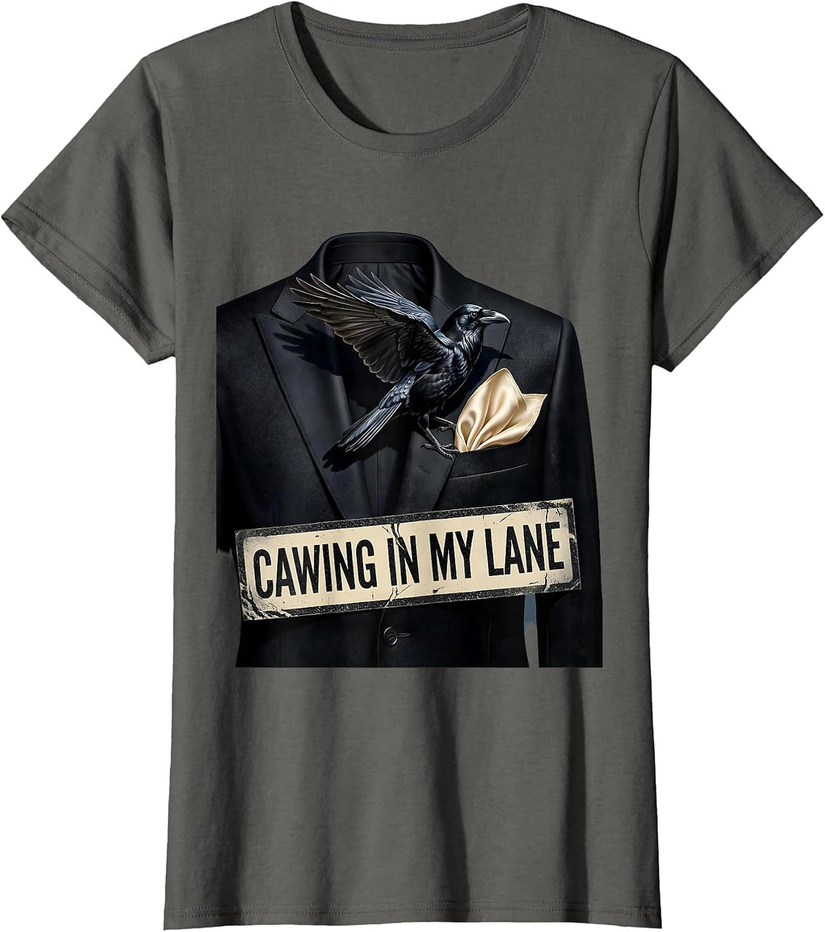 Women's Cawing In My Lane Crow Bird Design T-Shirt - Asphalt Grey