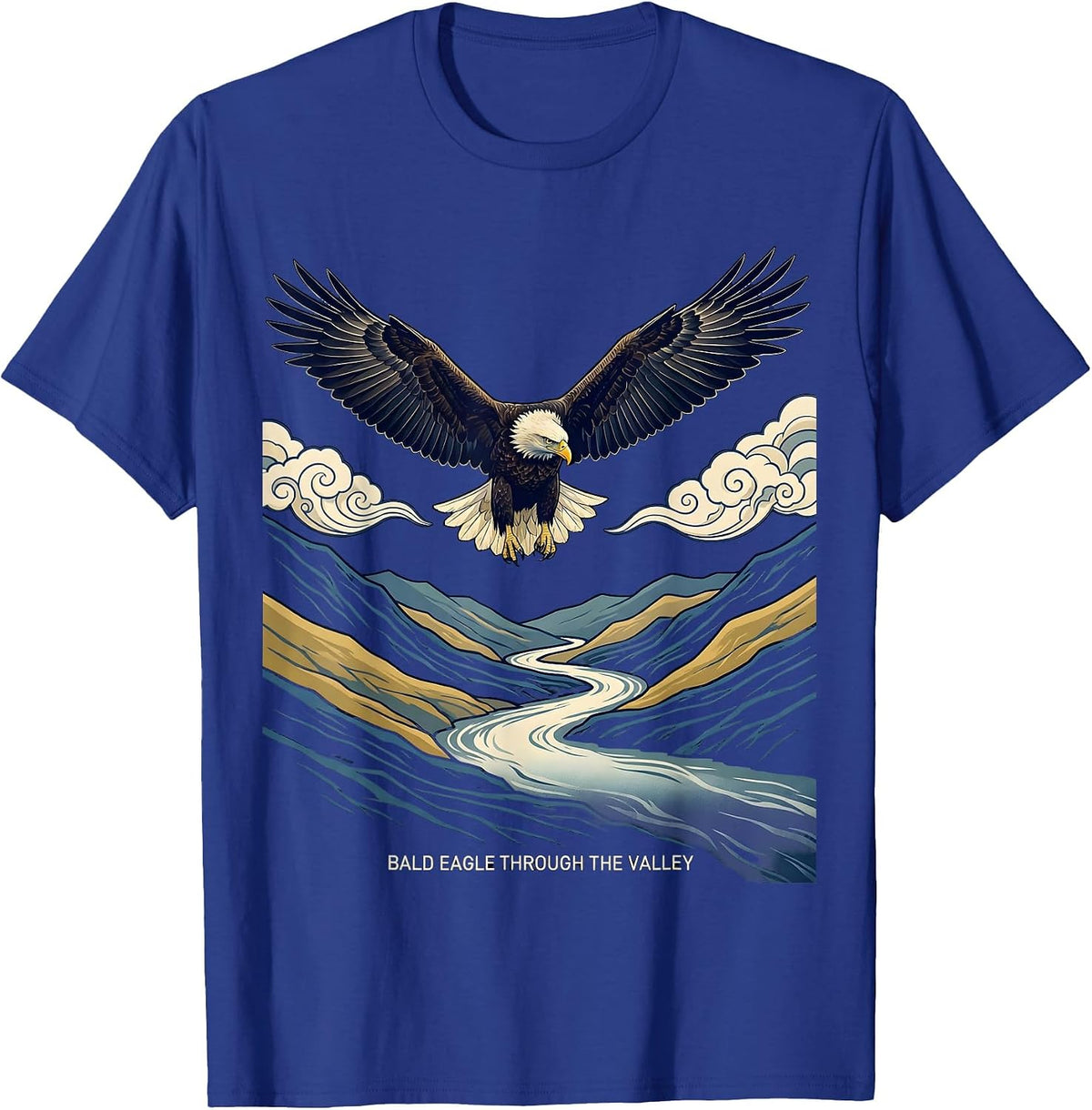 Bald Eagle Through The Valley Ukiyo-e Wildlife Nature Lover T-Shirt - Royal Blue