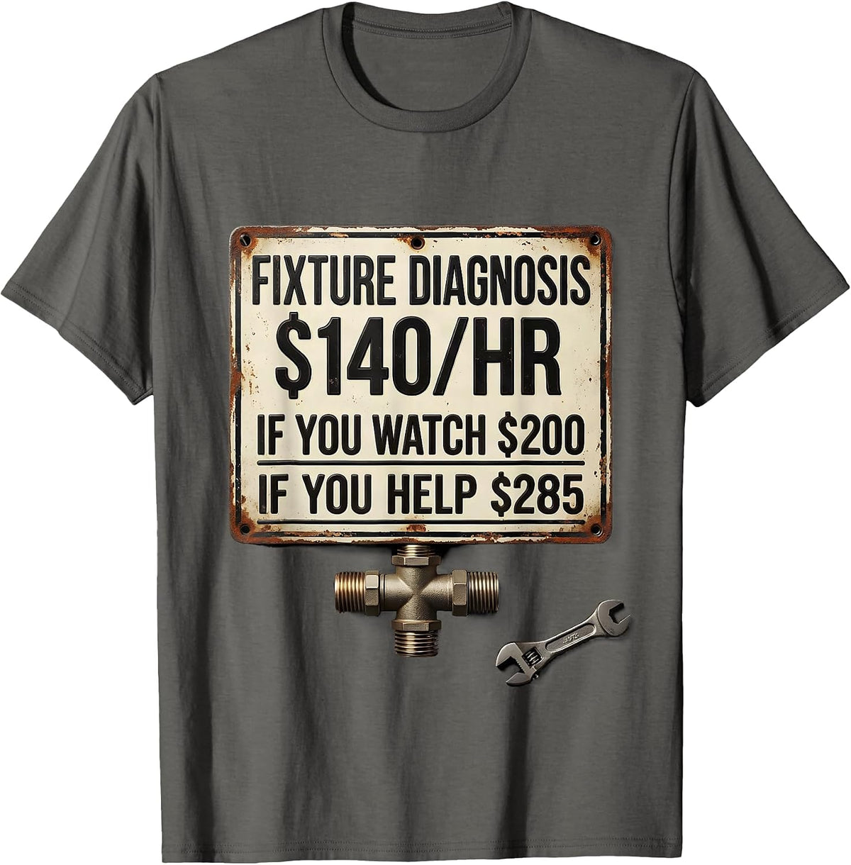 Men's Fixture Diagnosis Funny Plumber Trade Humor T-Shirt - Asphalt Grey