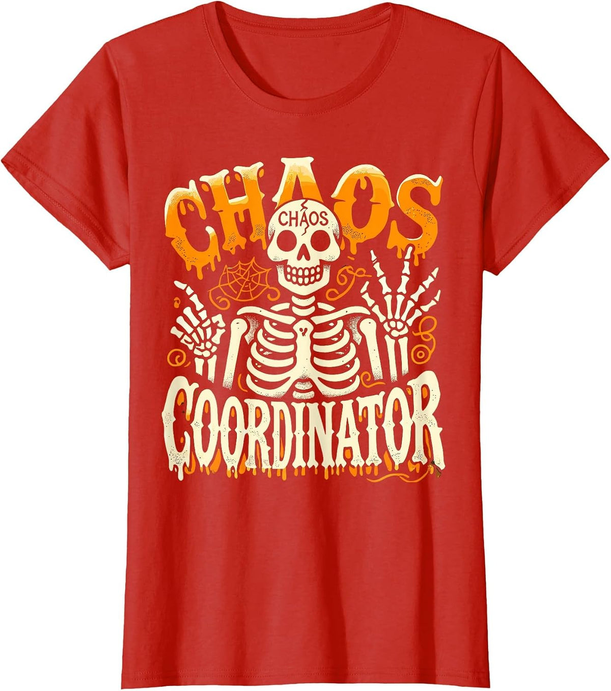 Skeleton Halloween Chaos Coordinator for Women Men Teacher T-Shirt - Red