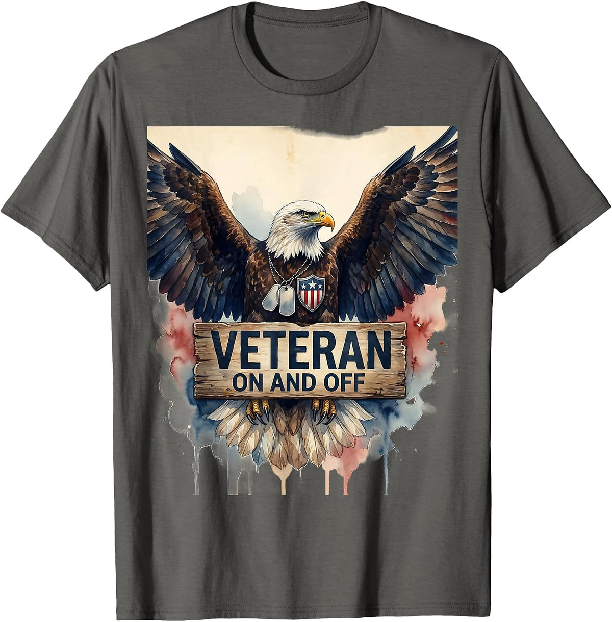 Veteran On and Off Proud Military Design T-Shirt - Asphalt Grey