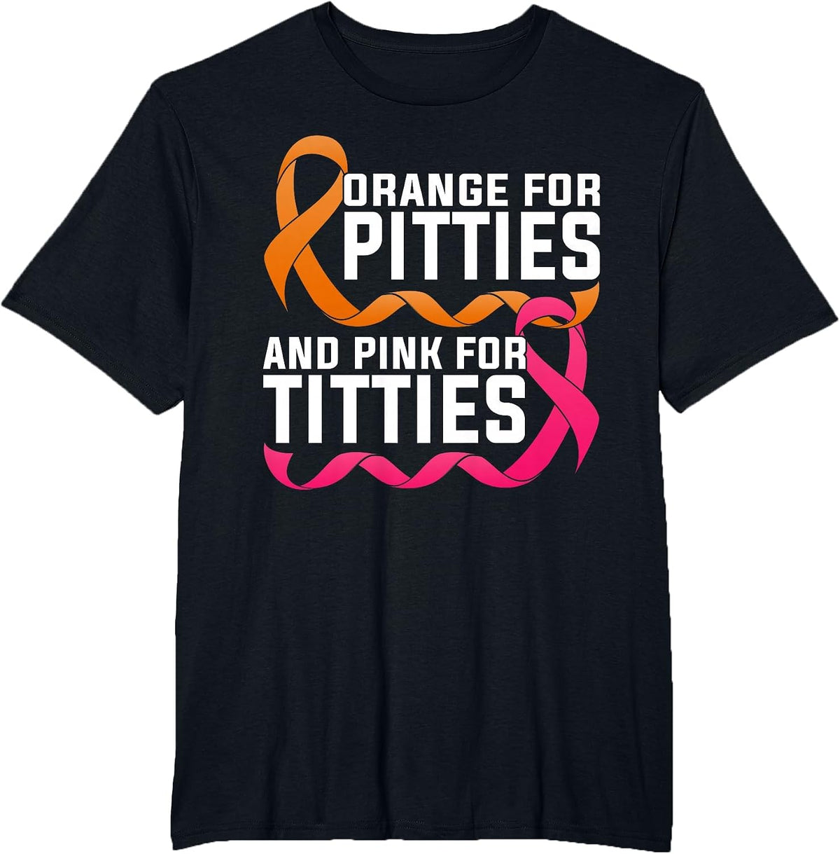 Pitbull and Breast Cancer Awareness Pitties Titties Ribbons T-Shirt - Black
