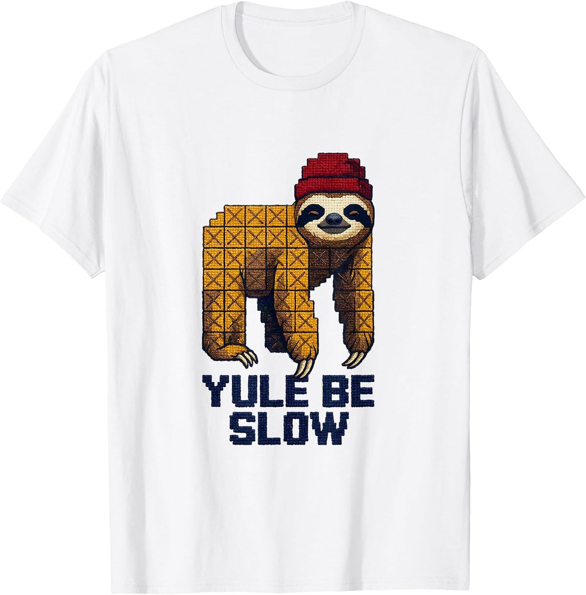 Men's Yule Be Slow Cross Stitch Sampler Funny Sloth Lover T-Shirt - White
