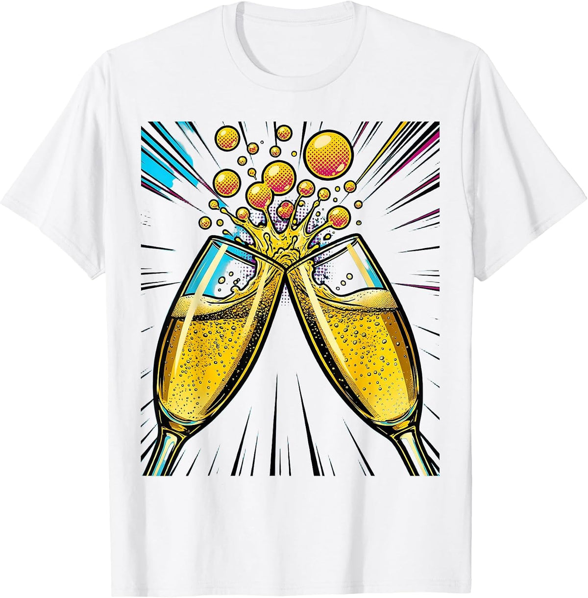 Men's Clinking Champagne Glasses Celebration Graphic T-Shirt - White