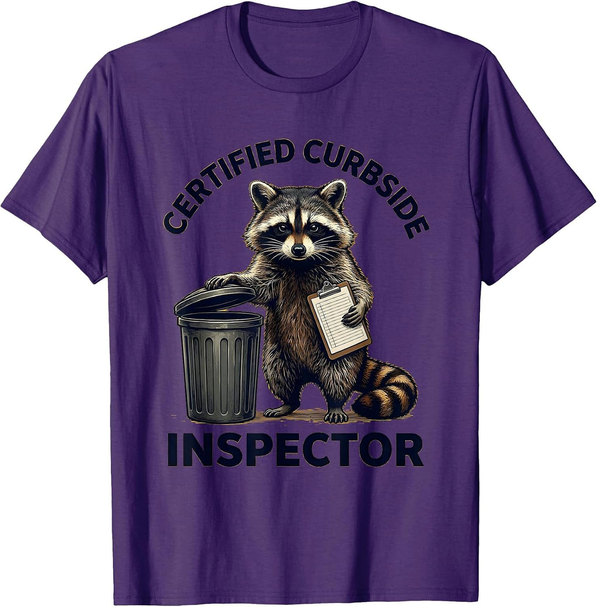 Certified Curbside Inspector Funny Raccoon Trash Panda T-Shirt, Men, Purple, Medium - As Pictured