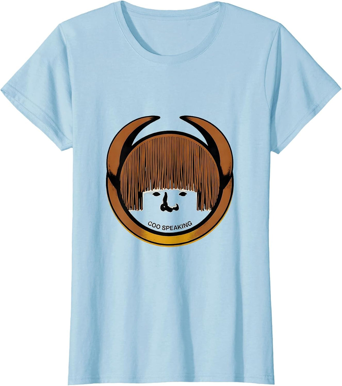 Coo Speaking Editorial Conceptual Highland Cow Whimsical T-Shirt - Baby Blue
