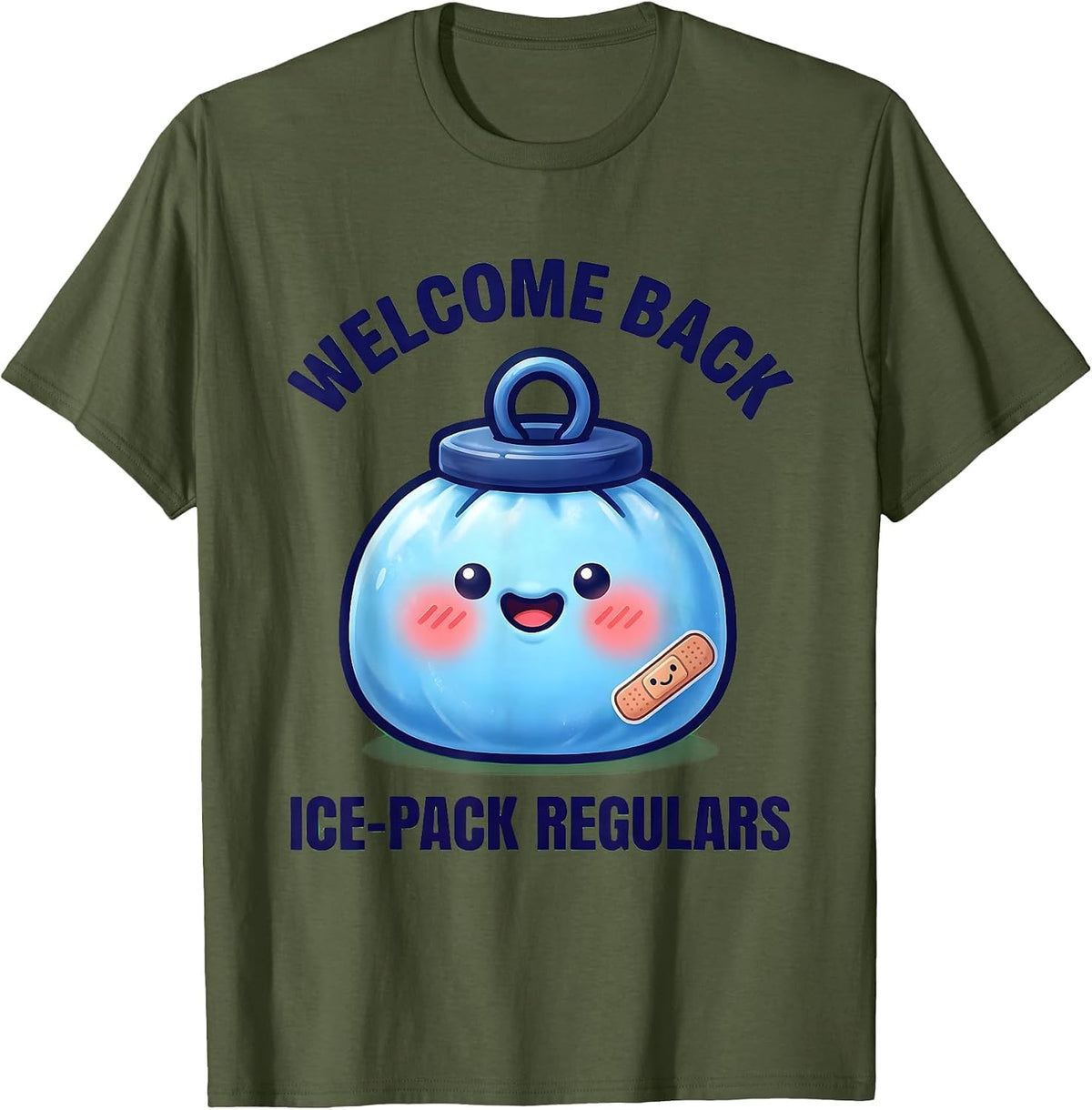 Welcome Back Ice-Pack Regulars Cute Kawaii School Nurse T-Shirt - Olive Green