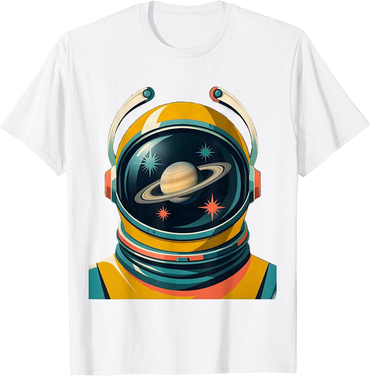 Men's Retro Space Helmet Planet Reflection Design T-Shirt - White