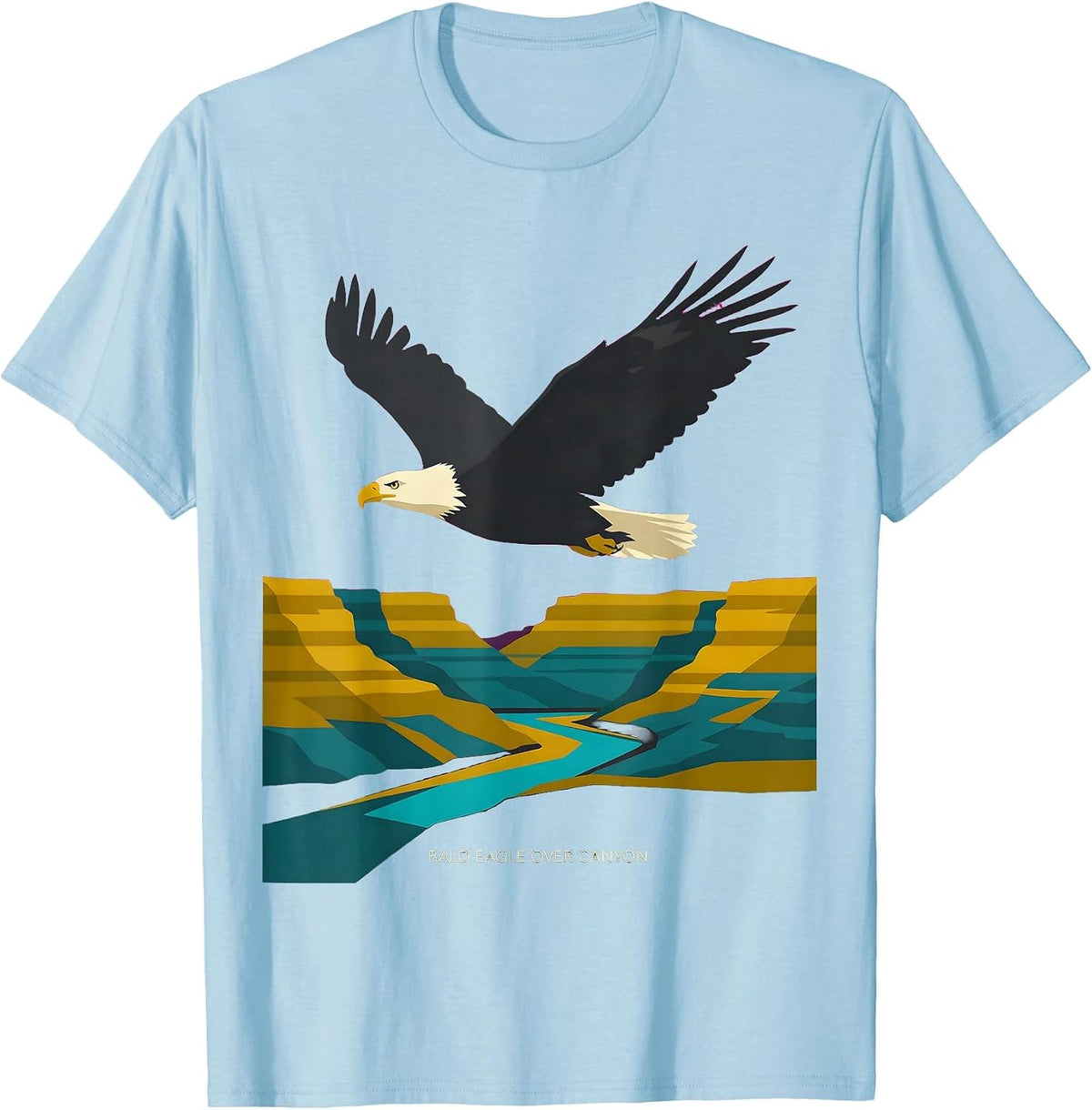 Men's Bald Eagle Over Canyon Midcentury Modern Wildlife Eagle T-Shirt - Baby Blue