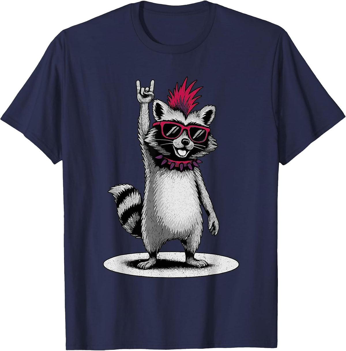 Raccoon Punk Rock and Roll Men Kids Women Funny Raccoon T-Shirt - Navy Blue