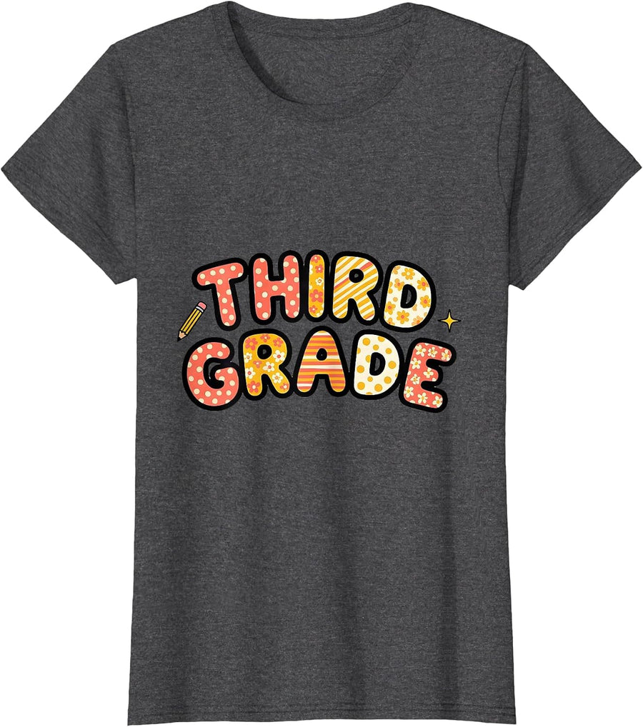 Women's Third Grade Playful Back To School Teacher Student First Day T-Shirt - Dark Heather Grey